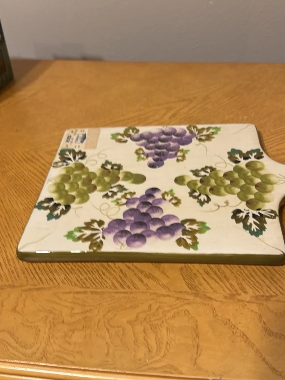 Hand-Painted Ceramic Serving Board with Purple & Green Grapes